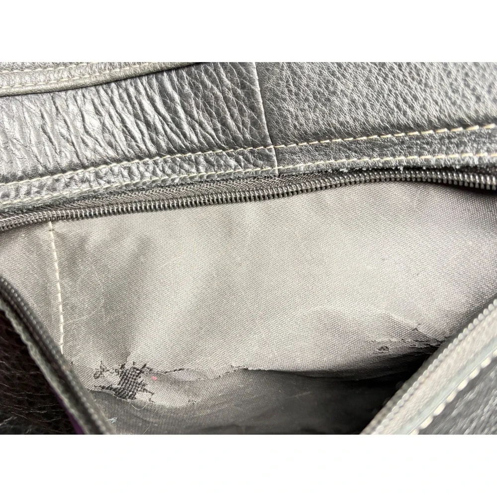 Vtg 90s Black Genuine Leather Messenger Bag Crossbody Satchel Laptop Bag DAMAGED